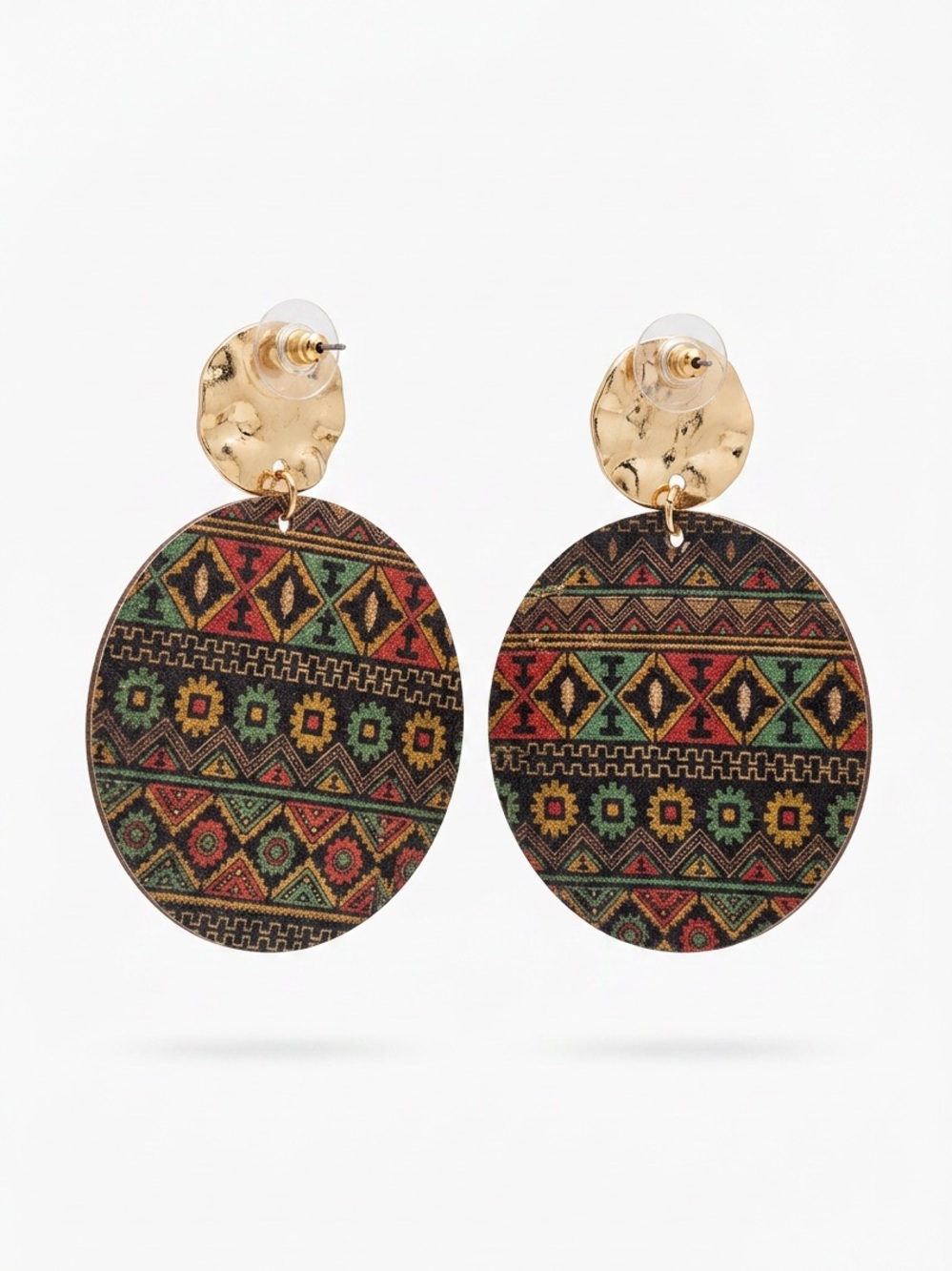 Gold-Accent Aztec Oval Drop Earrings in Multicolor